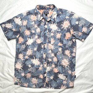Patagonia Shirt Mens XL Blue Hawaiian Floral Organic Cotton Button Up Tropical